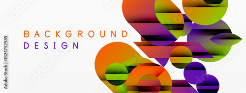 Abstract colorful shapes overlap white space. Modern design elements create dynamic visual impact. Bright hues dominate composition.