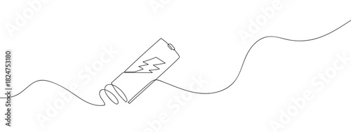 Battery in one continuous line line design vector illustration Editable stroke.