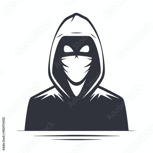 Dark hooded figure wearing mask looks intimidating, evoking mystery and intrigue effectively