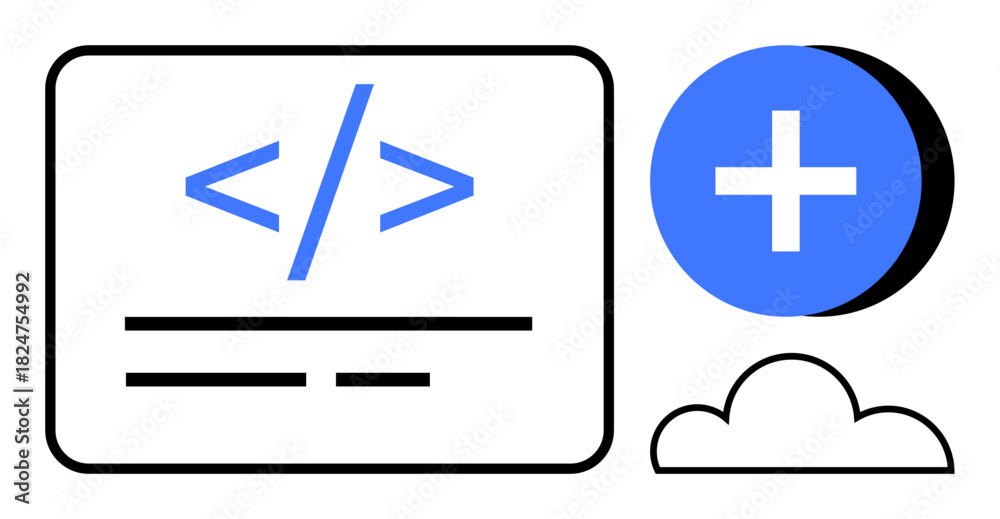Fototapeta premium Coding concept programming symbols, cloud integration, and add functionality. Coding is essential for web and app development, cloud tech, software design, and data storage. For developers, tech