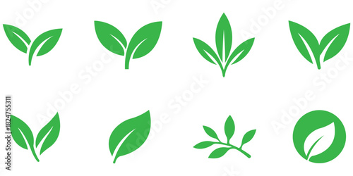 Leaf icon collection, Eco leaf symbol set, Green plant shape pack