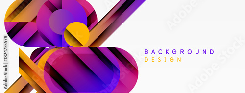 Abstract geometric shapes overlap, creating vibrant color gradients. Modern design features dynamic composition, suitable for backgrounds.