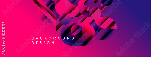 Vibrant abstract gradients form dynamic shapes. Pink, purple hues blend creating modern background design. Text reads background design.
