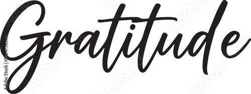 Black Cursive Word Gratitude on White Background text lettering