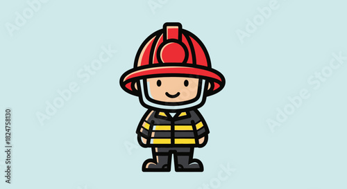 Cute Cartoon Firefighter Standing Ready for Duty in Bright Studio