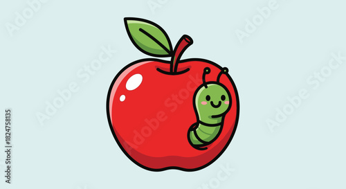 Playful Cartoon Worm Peeking Out of a Red Apple in Bright Studio