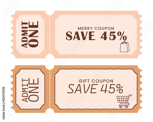 Modern printable ticket design admit pass event entry token isolated paper template