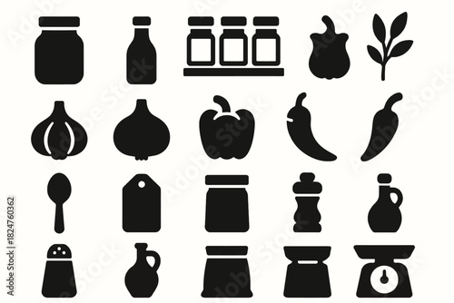Silhouette collection of kitchen utensils and food items