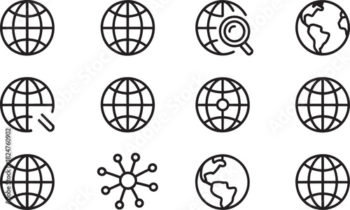 Globe icons set with different internet and network symbols world earth