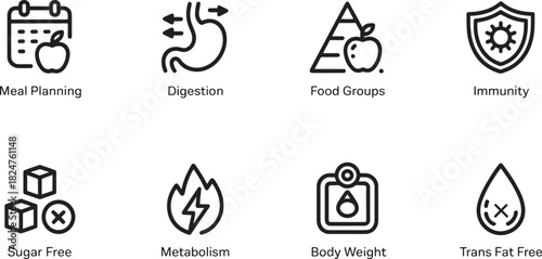 Health and Nutrition Icons for Diet and Wellness Concepts food