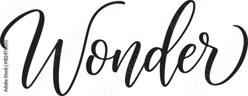 Bold Black Script Typography Word Wonder on White Background calligraphy lettering