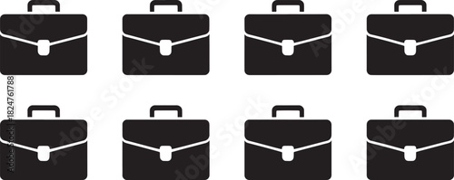 Multiple Black Briefcase Icons Representing Business and Travel luggage