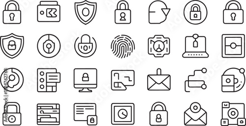 Security and Data Protection Icons Collection with Locks and Fingerprints Keywords: access