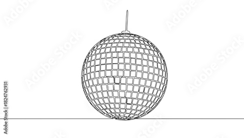 Wireframe globe sculpture hanging against a minimal background  