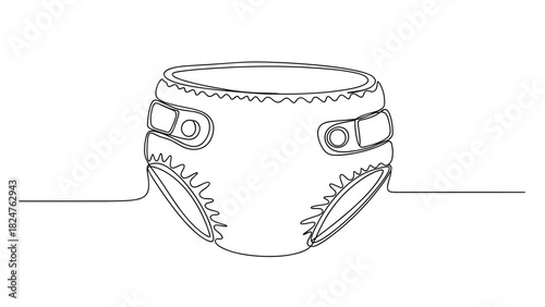 Outline of reusable cloth diaper with snap buttons and elastic edges  