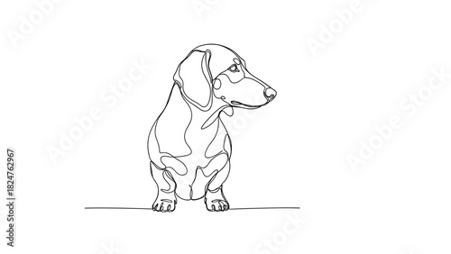 Outline drawing of a dachshund dog sitting in profile view  