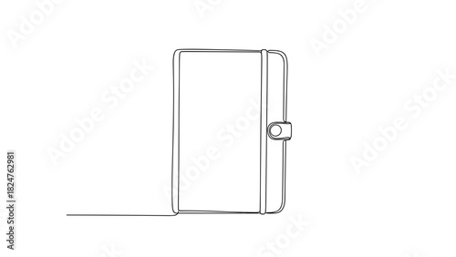 Simple line drawing of an open notebook with a clasp closure  