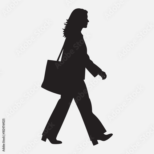 Chic woman walks carrying large bag silhouette vector