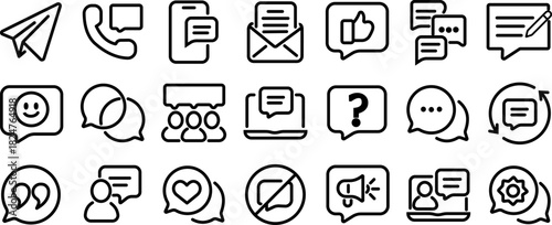 Communication and social media icons representing diverse online interactions