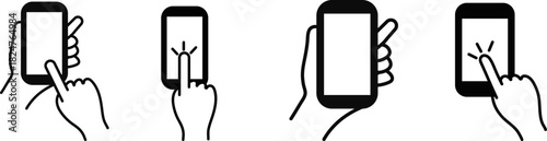 Smartphone Usage Concept Hand Holding Mobile Phone Touching Screen Icons