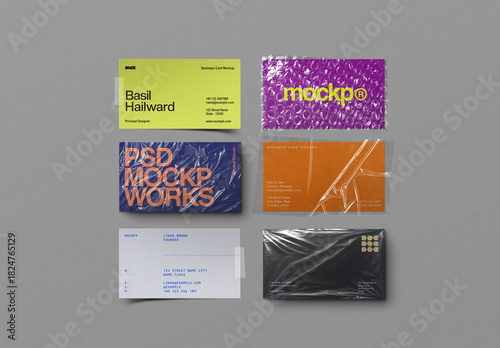 Business Card Mockup Set - Wrapped & Taped (6 Objects)