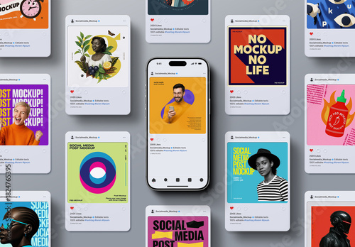 Social Media Post Mockup Set + Phone 17 (13 Objects)