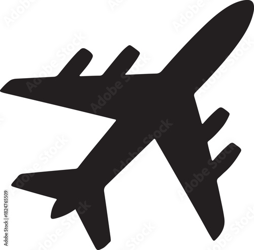 Silhouette of a Passenger Airplane on White Background aircraft aviation