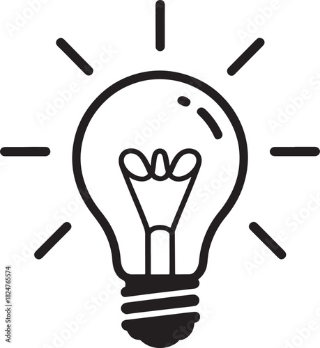 Simple Outline of a Light Bulb with Rays of Light idea innovation
