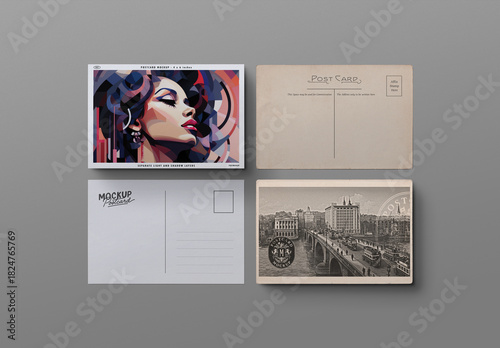 Postcard Mockup Set - 4 Isolated Cards