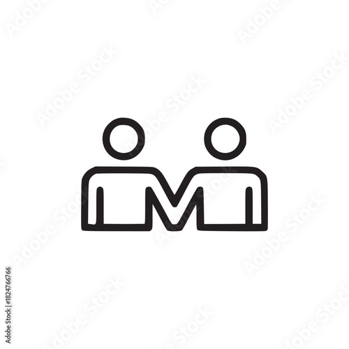 A minimalistic icon showing two people standing next to each other in a simple black line drawing