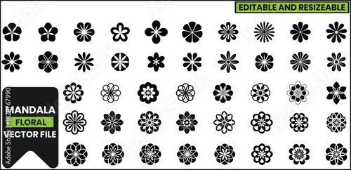 Abstract Flower Silhouette Clipart, Decorative Bloom Icon Set .