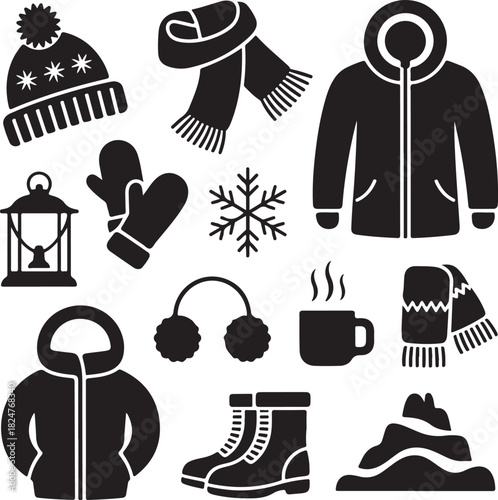 Winter Season Graphic Icons Collection in Black and White Style