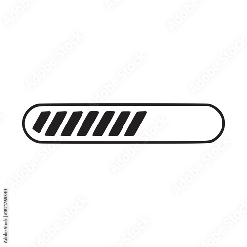 A simple loading bar icon in black and white showing progress with diagonal lines on a white background