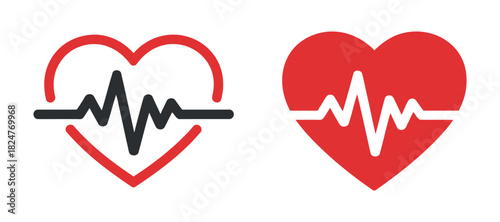 Heartbeat monitor line icons set on isolated background