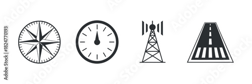 Airport navigation and direction thin line style icons