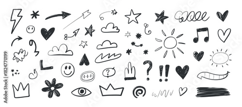 Hand drawn doodle set of graphic elements and icons