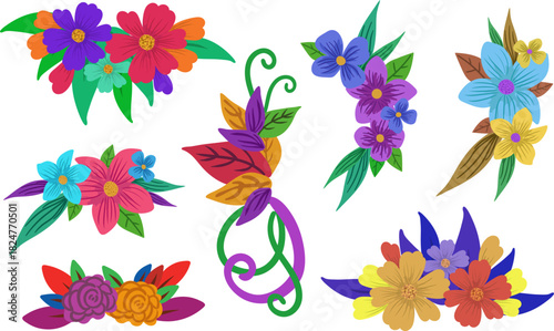 set of bright colorful floral bouquets and arrangements isolated on white background collection of vector flower elements for design