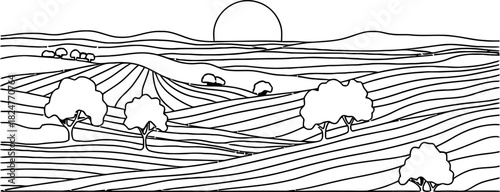 Vintage vector doodle sketch design of black silhouette fish in a nature landscape pattern illustration of animals in the desert, on the beach, and in the sand