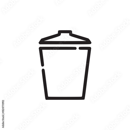 A minimalist line drawing of a trash can with a lid on a plain white background in simple style