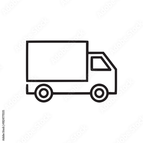Simple black outline drawing of a delivery truck with a rectangular cargo box on a white background