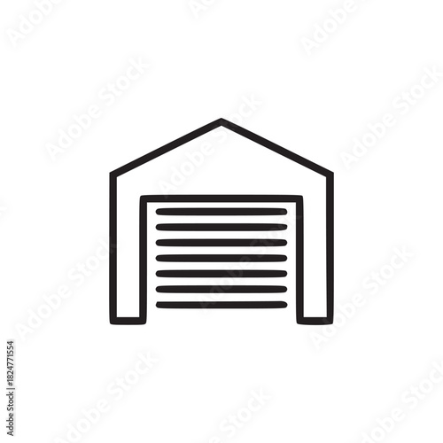 Isolated garage icon with horizontal lines depicting a closed door on a white background view