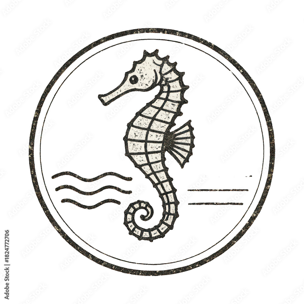 Fototapeta premium PNG Vintage seahorse emblem illustration.
