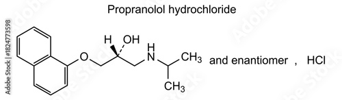 Propranolol hydrochloride, chemical structure of propranolol hydrochloride, drug substance
