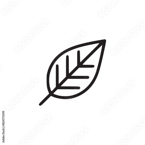 A simple black outline drawing of a leaf with veins on a plain white background in a minimalist style