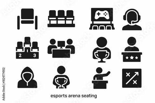 Esports icons collection: gaming, trophies, headset, podium, strategy