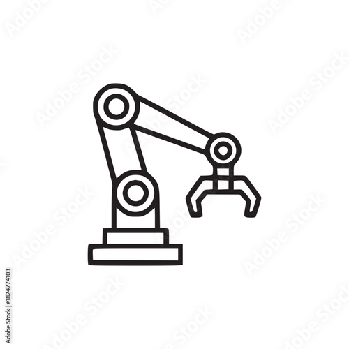 Isolated robotic arm outline with gripper on white background representing automation and industry