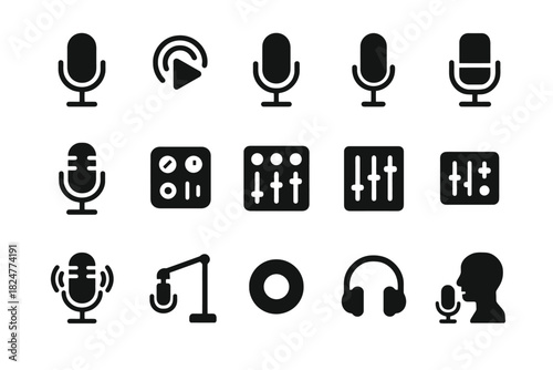 Microphone and audio control icons for music and podcasting