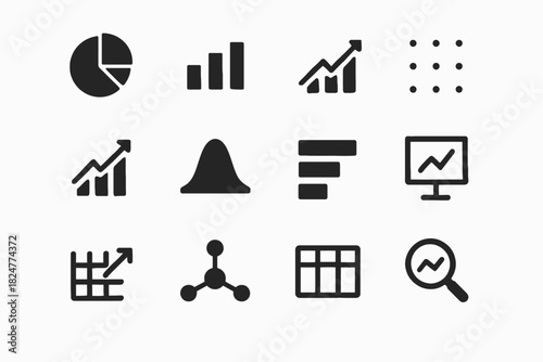 Set of data analysis and visualization icons - charts, graphs, statistics symbols