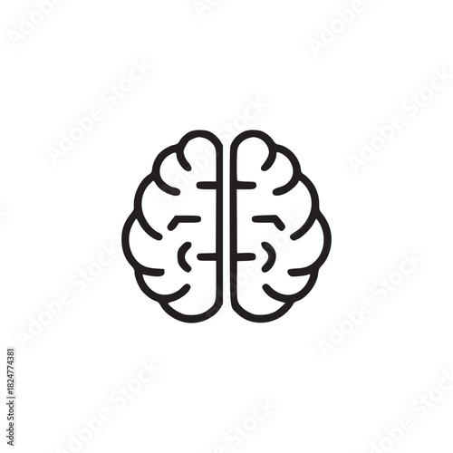 A minimalist black and white line drawing of a human brain centered on a plain white background