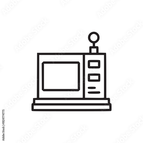 Illustration of a vintage television set with an antenna on top in black and white outline style